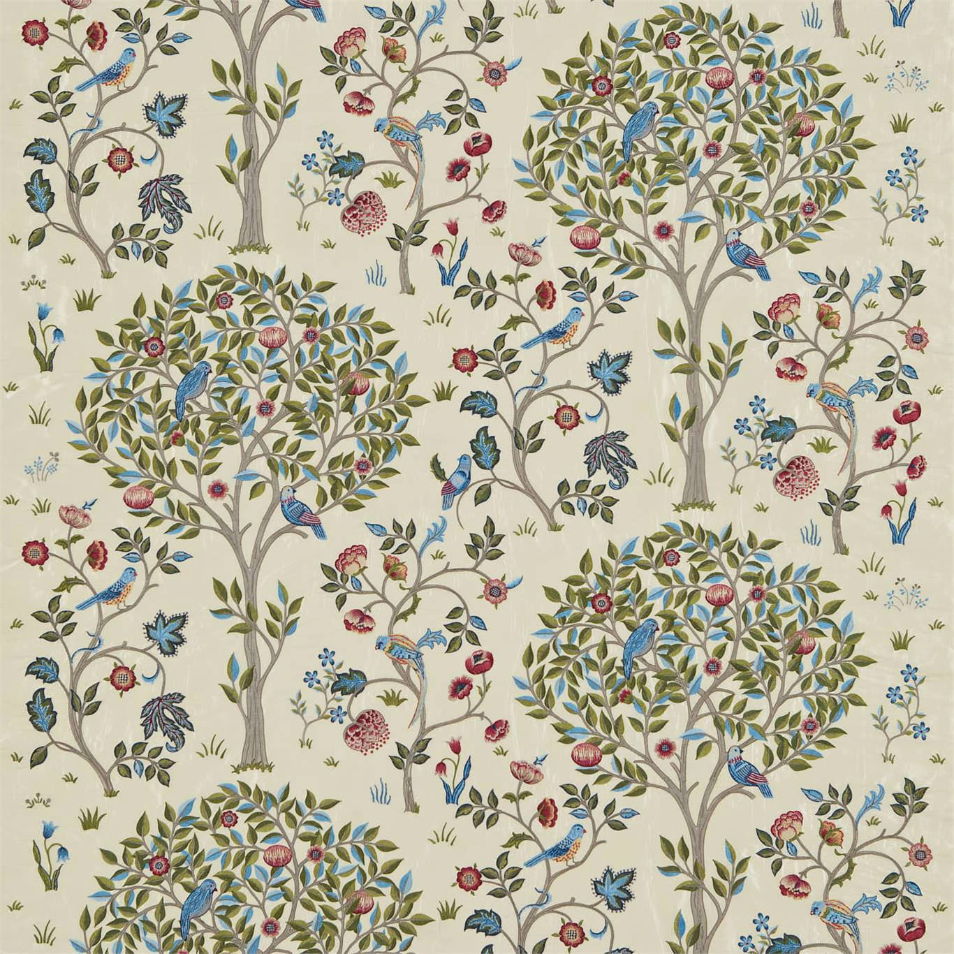 Kelmscott Tree Embroidery Woad/Rose Fabric by MOR