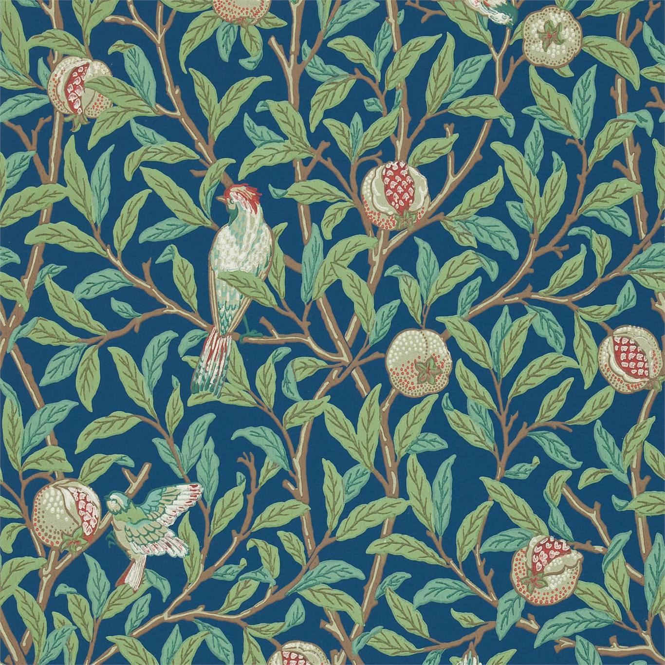 Bird & Pomegranate Blue/Sage Wallpaper by MOR