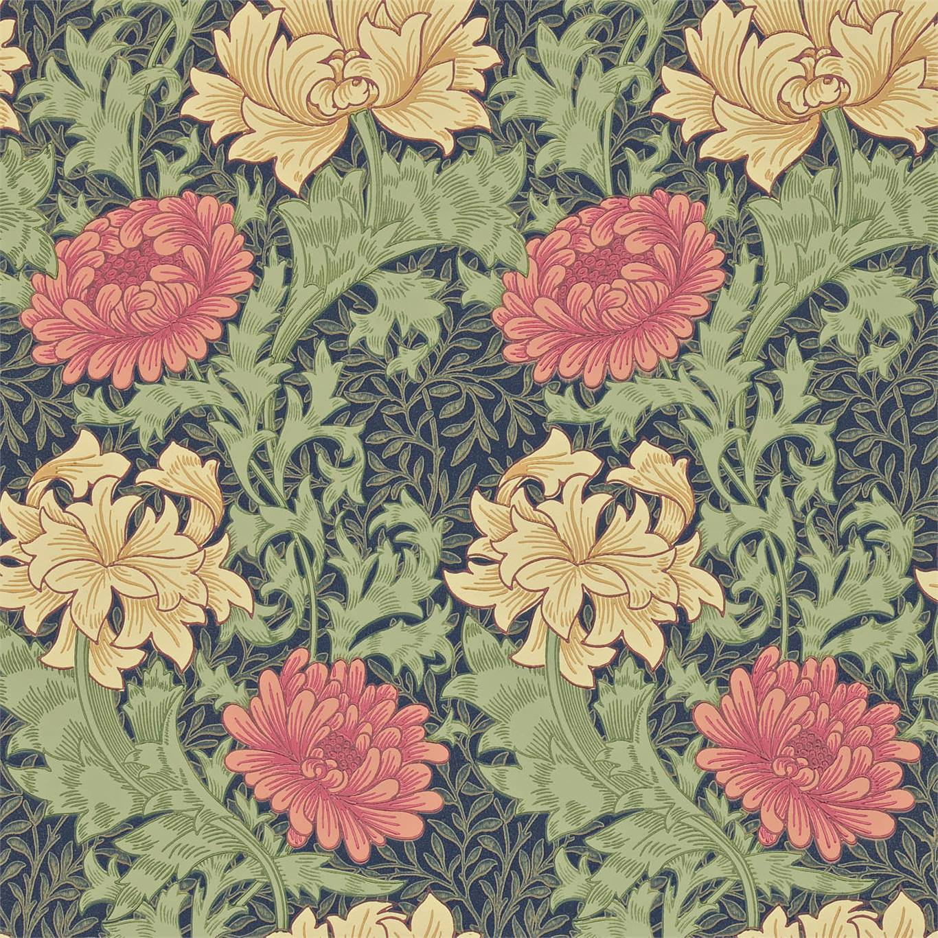 Chrysanthemum Indigo Wallpaper by MOR