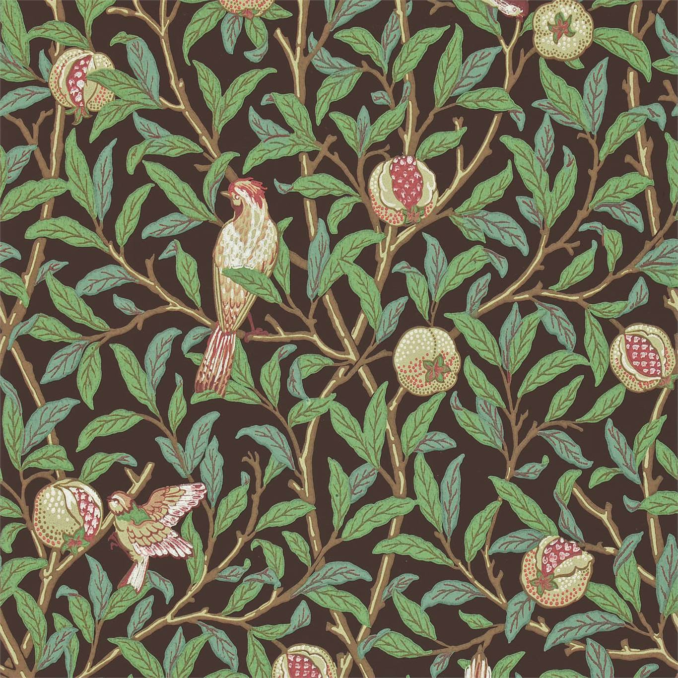 Bird & Pomegranate Charcoal/Sage Wallpaper by MOR
