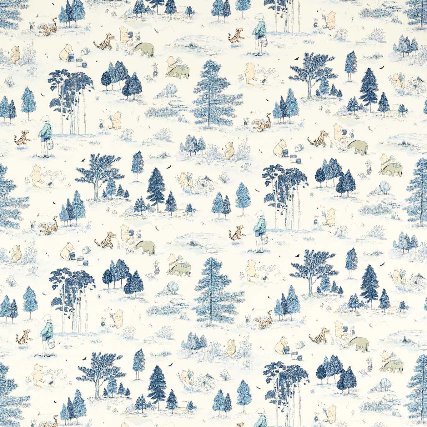 Winnie The Pooh Bonbon Blue Fabric by SAN