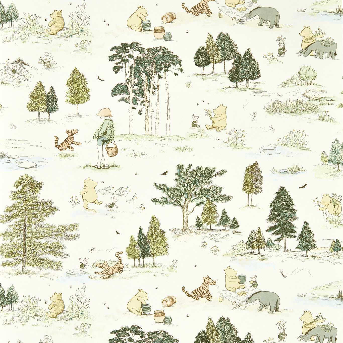 Winnie The Pooh Macaron Green Wallpaper by SAN