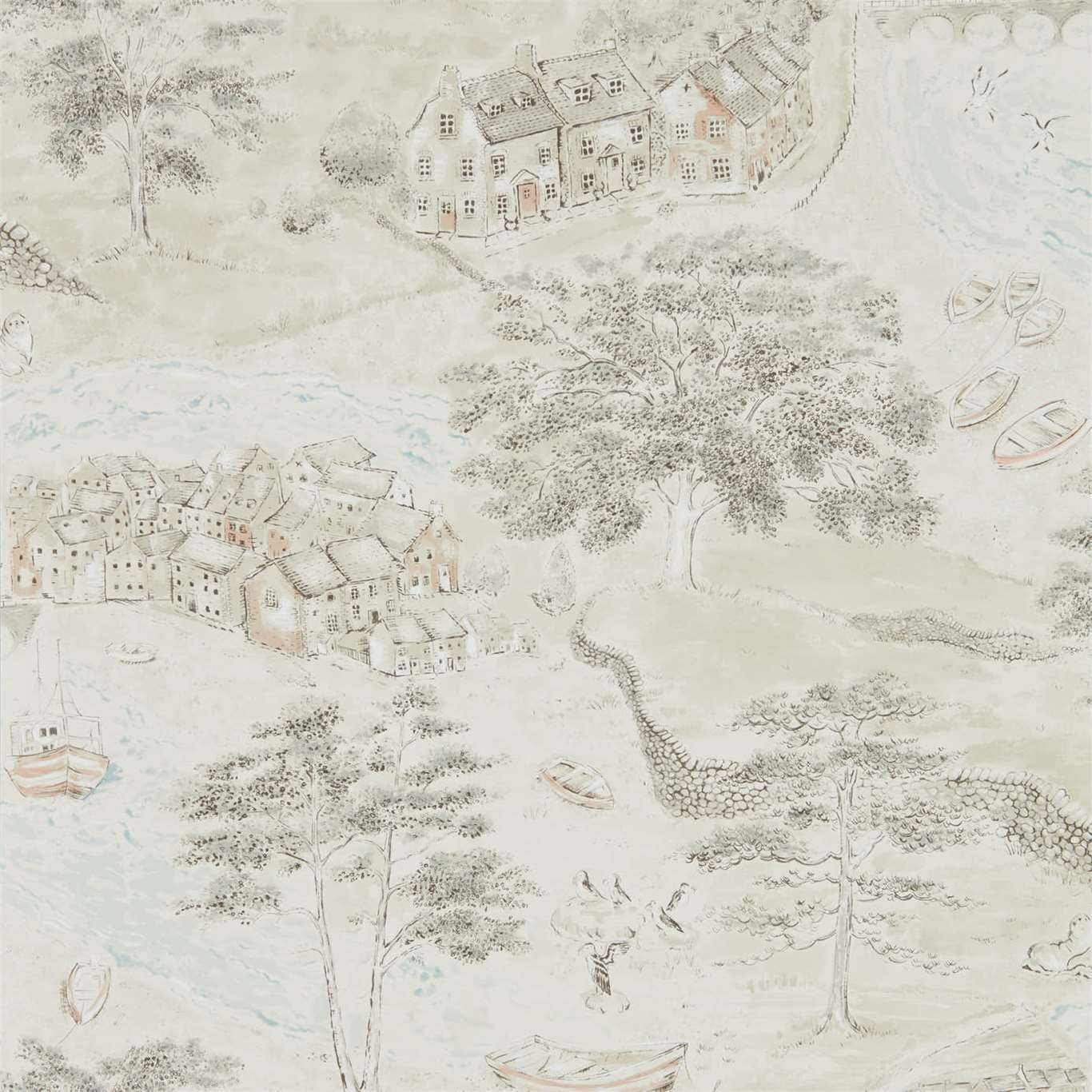 Sea Houses Charcoal/Linen Wallpaper by SAN