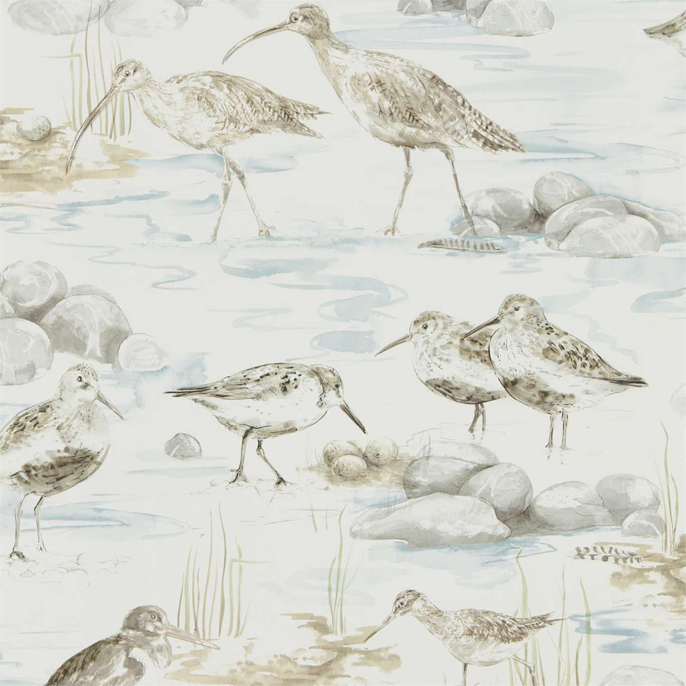 Estuary Birds Blue/Grey Wallpaper by SAN