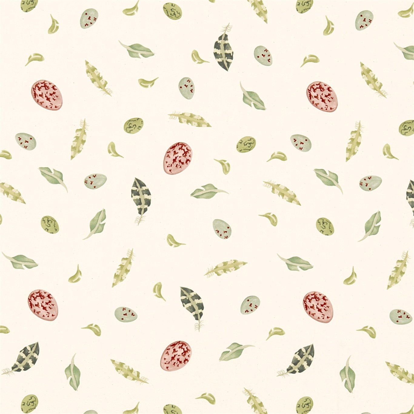 Egg & Feather Green/Rose Pink Fabric by SAN