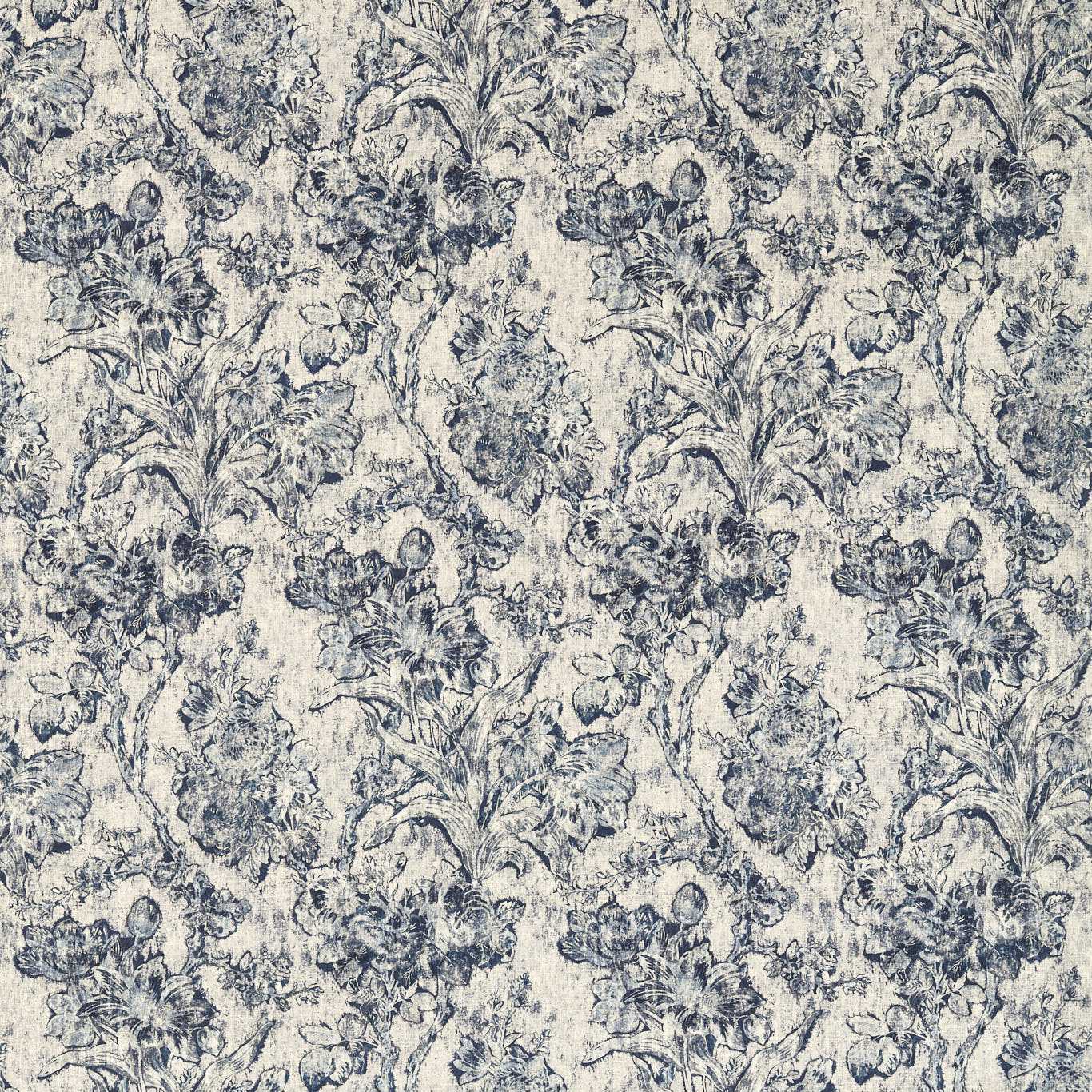 Fringed Tulip Toile Woad Fabric by SAN