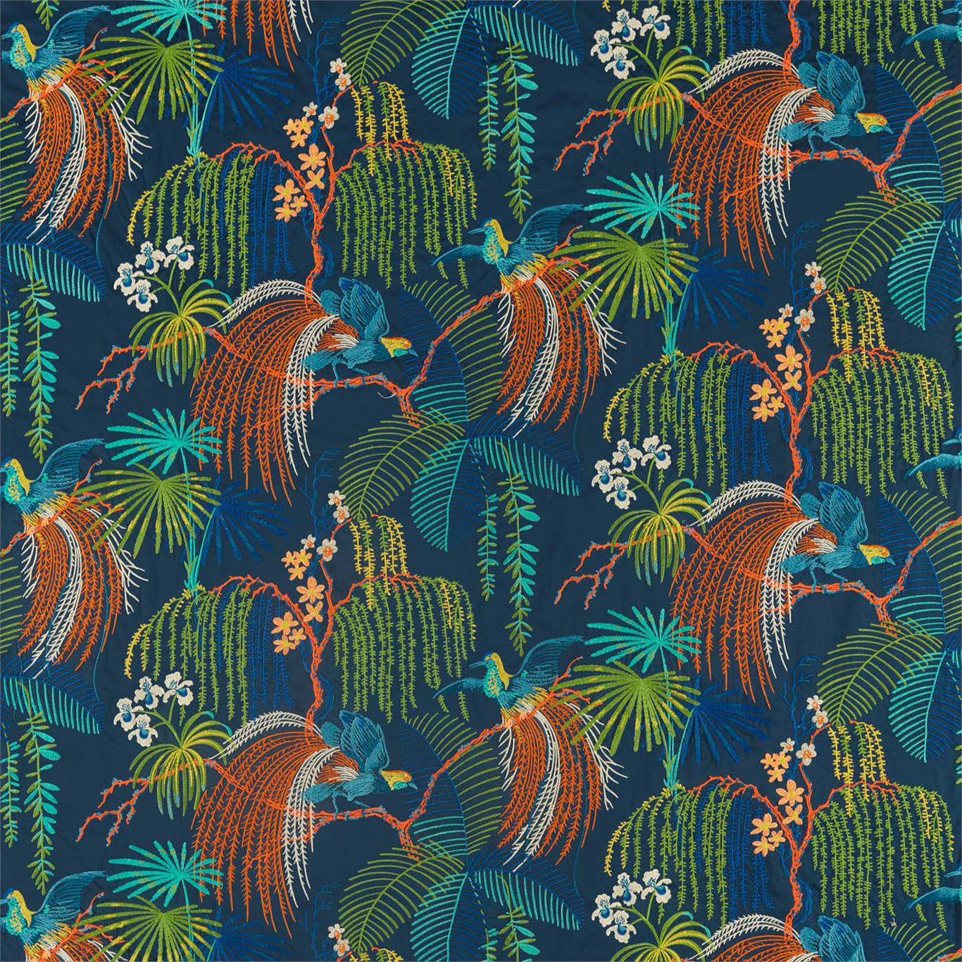Rain Forest Embroidery Embroidery Tropical Night Fabric by SAN