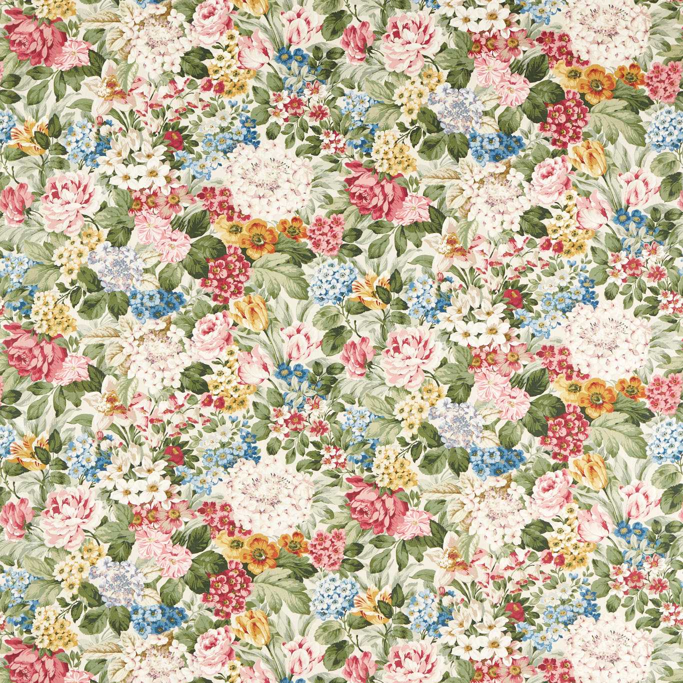 Hydrangea & Rose Chintz Fabric by SAN