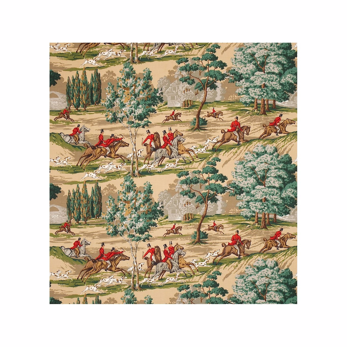 The Hunting Scene Sand/Green Fabric by SAN