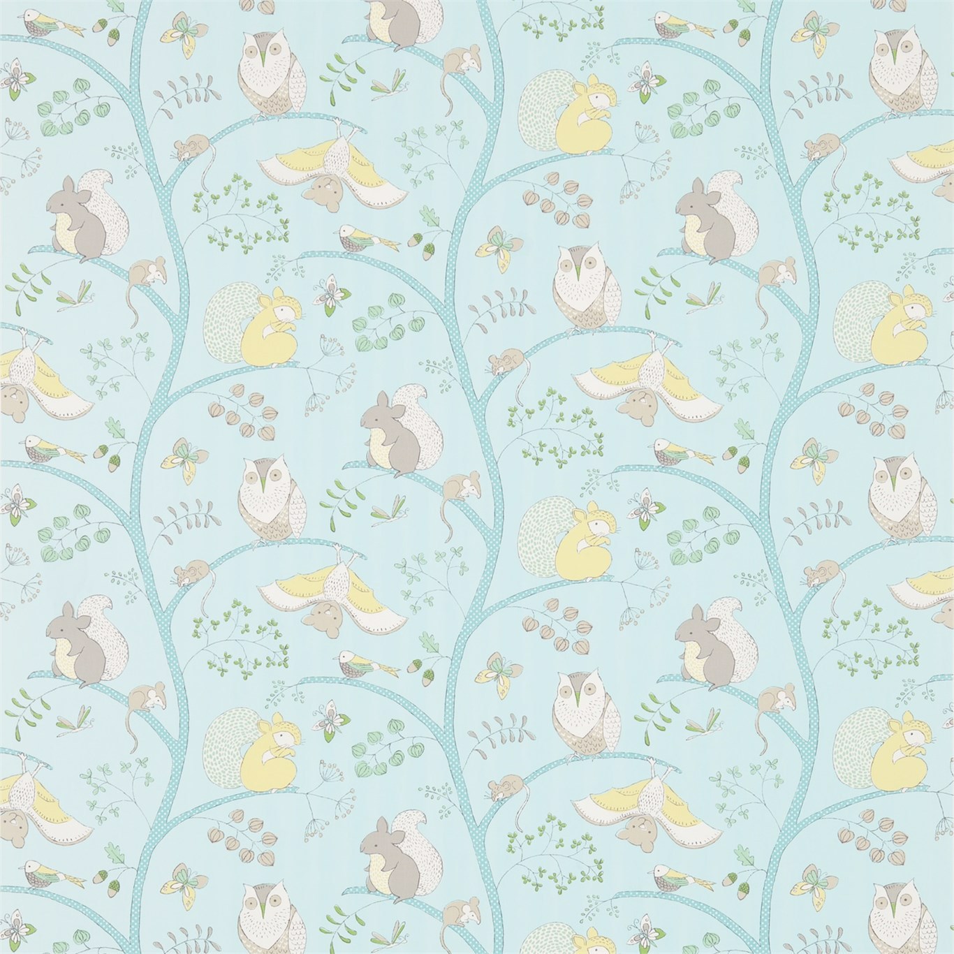 Going Batty Sky Blue/Buttercup Fabric by SAN