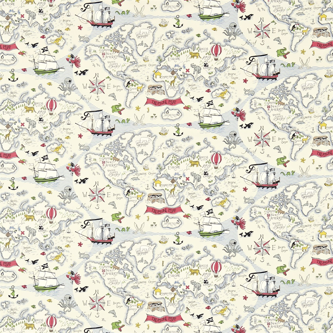 Treasure Map Vanilla Fabric by SAN