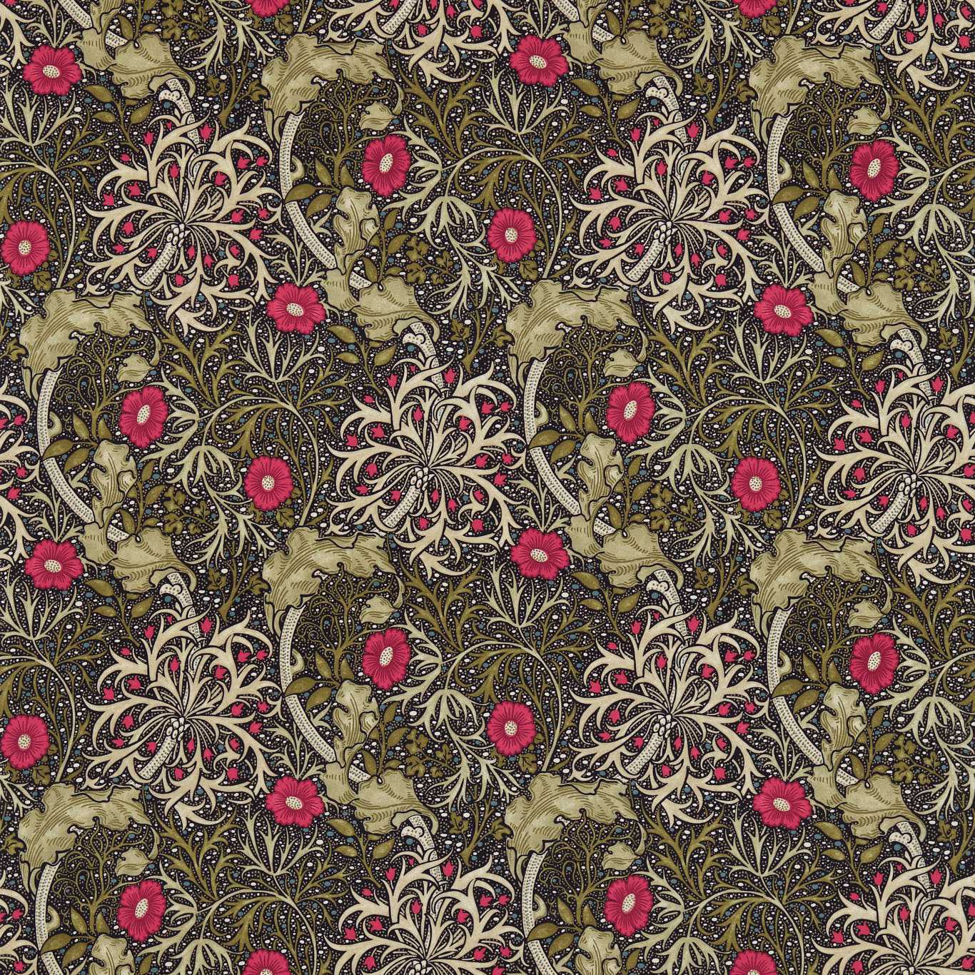 Morris Seaweed Ebony/Poppy Fabric by MOR