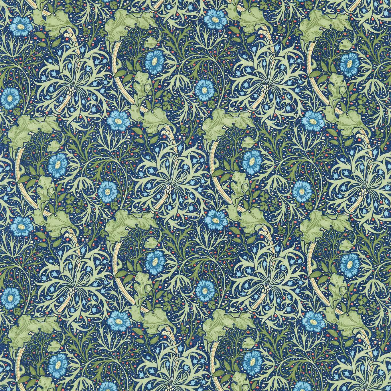 Morris Seaweed Cobalt/Thyme Fabric by MOR