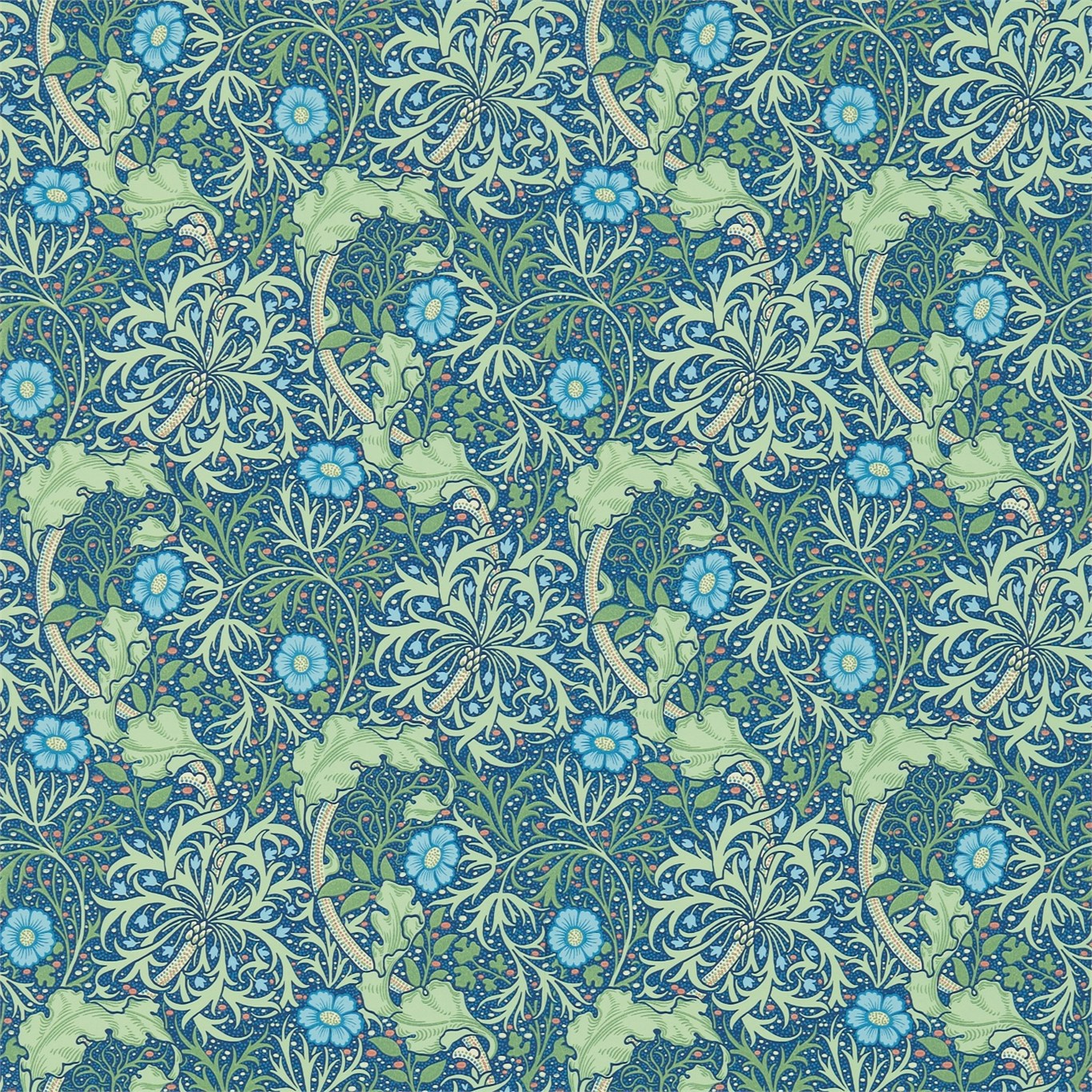 Morris Seaweed Cobalt/Thyme Wallpaper by MOR