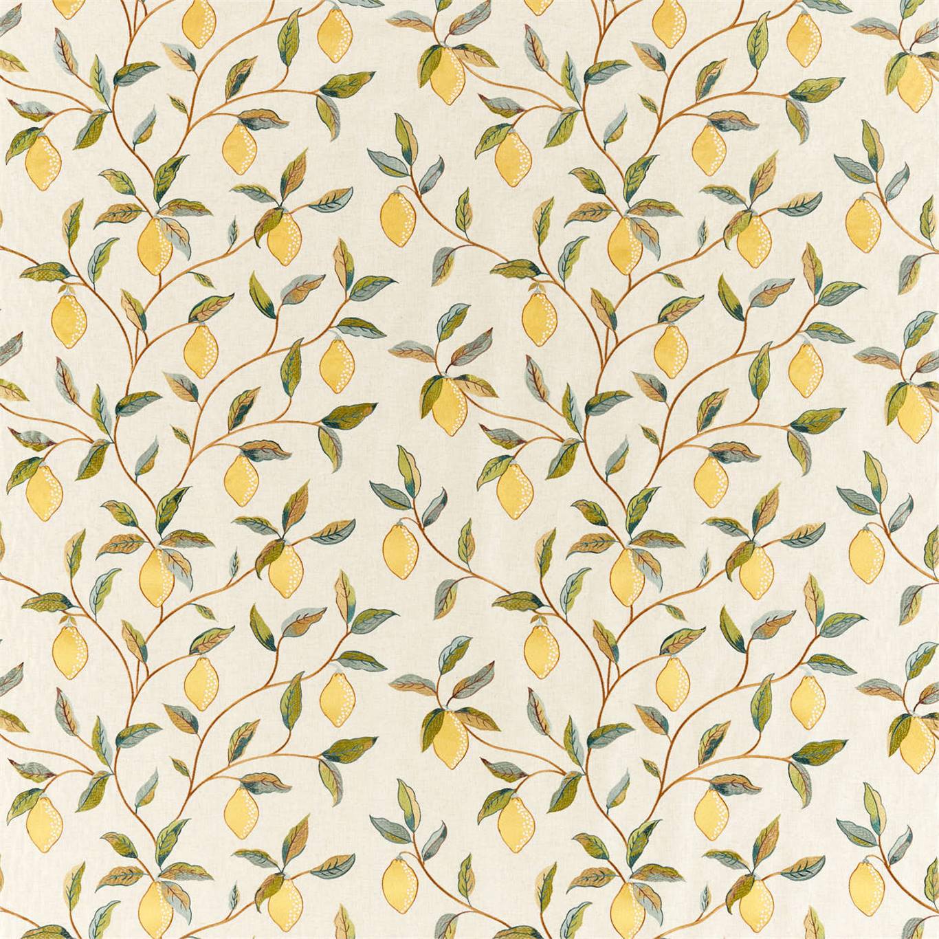 Lemon Tree Embroidery Bayleaf/Lemon Fabric by MOR