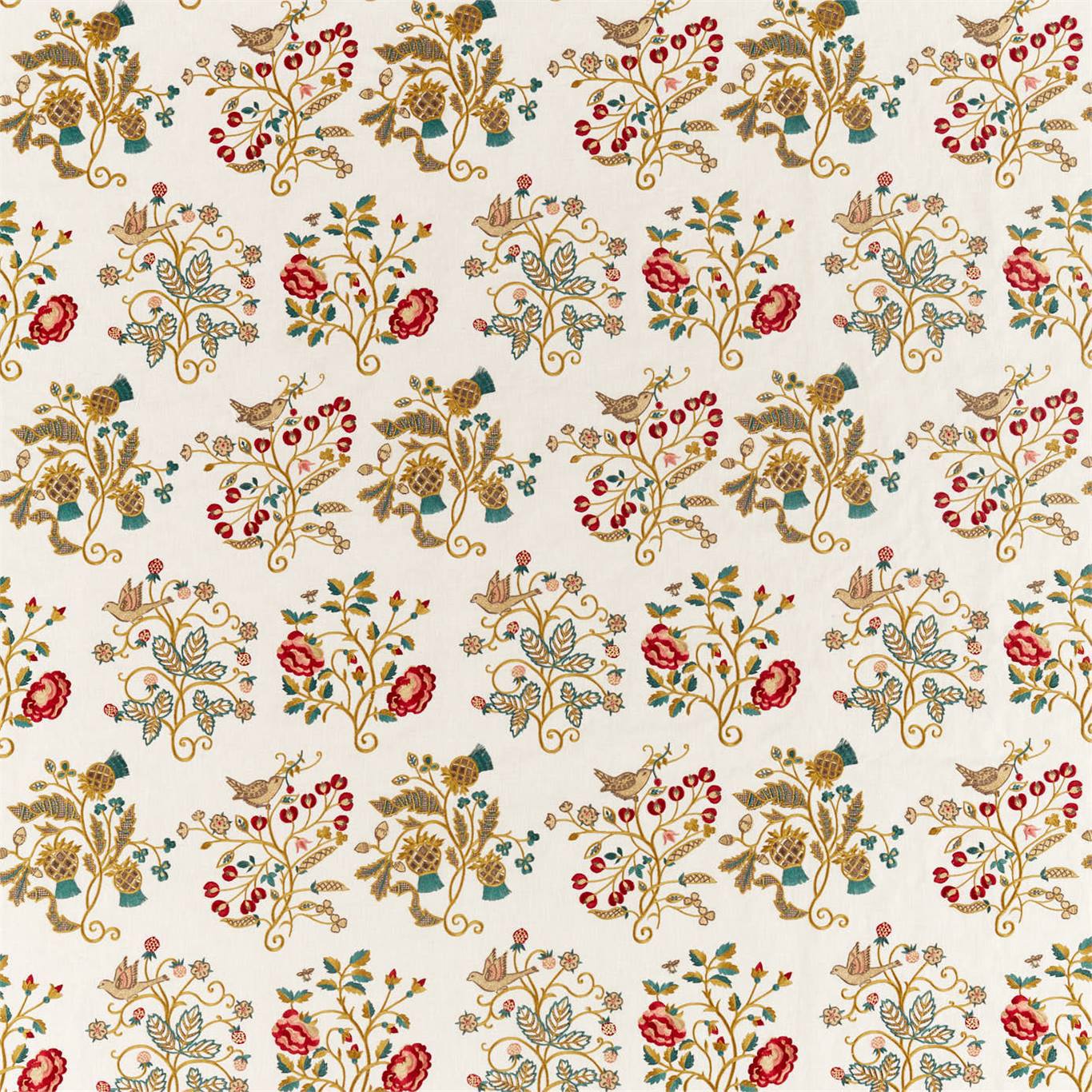 Newill Embroidery Antique/Carmine Fabric by MOR