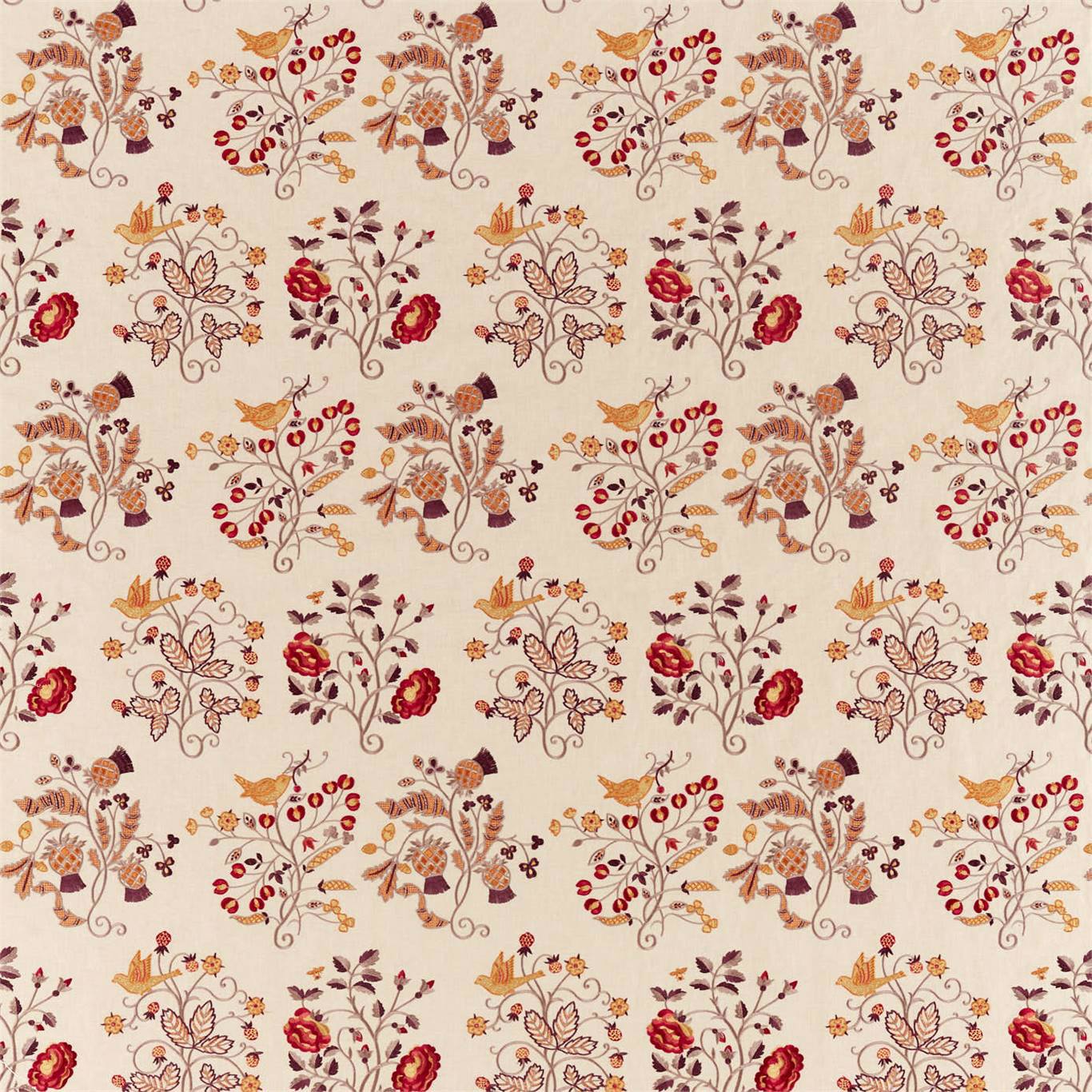 Newill Embroidery Wine/Saffron Fabric by MOR