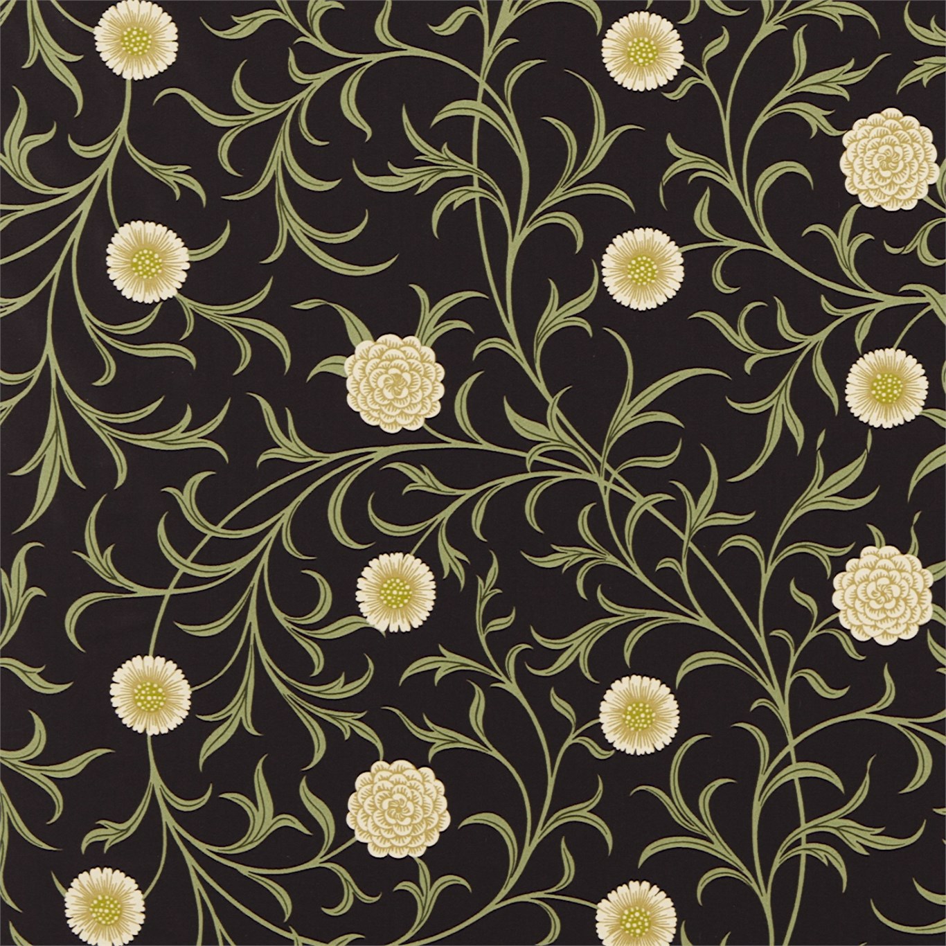 Scroll Black/Thyme Fabric by MOR