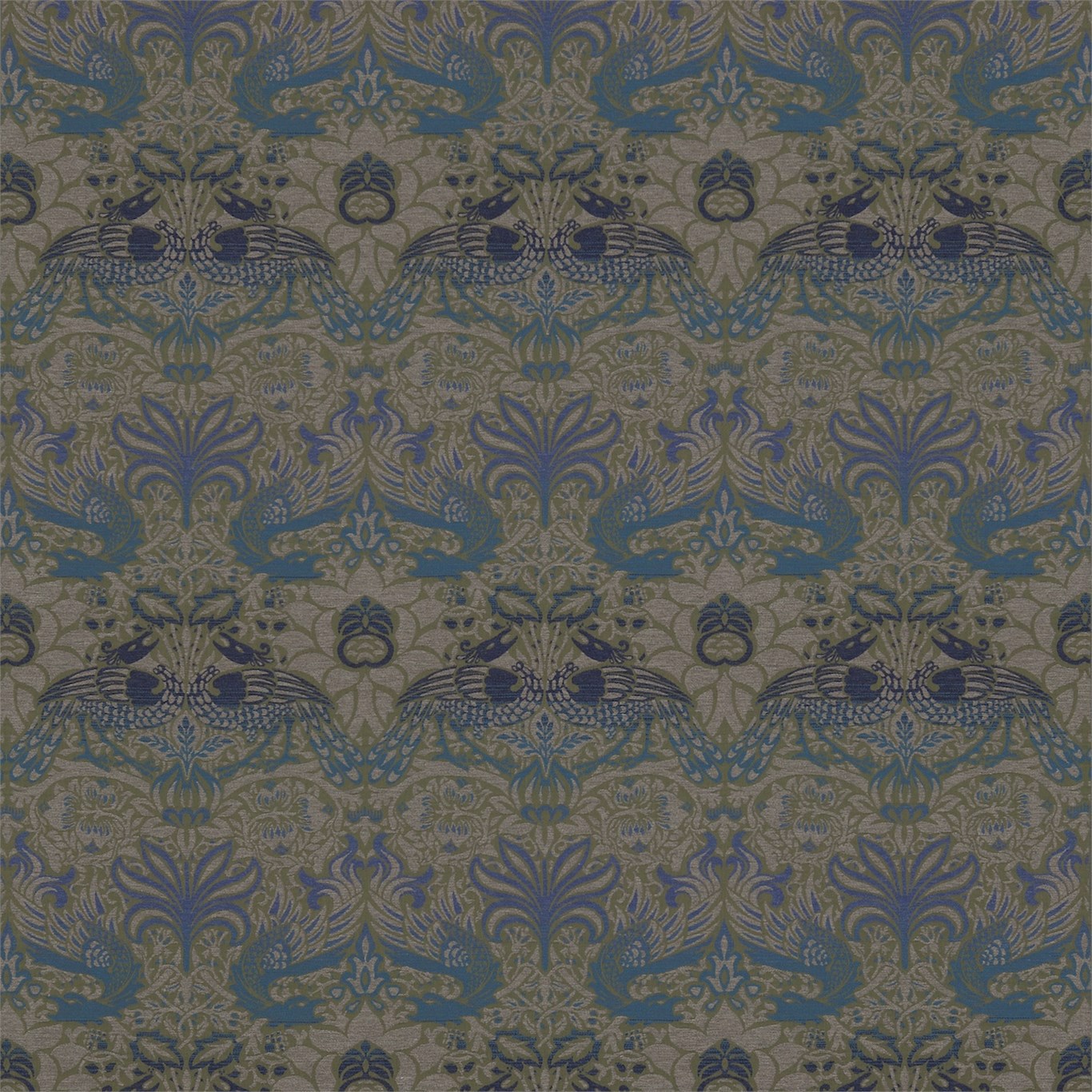Peacock & Dragon Moss/Prussian Blue Fabric by MOR