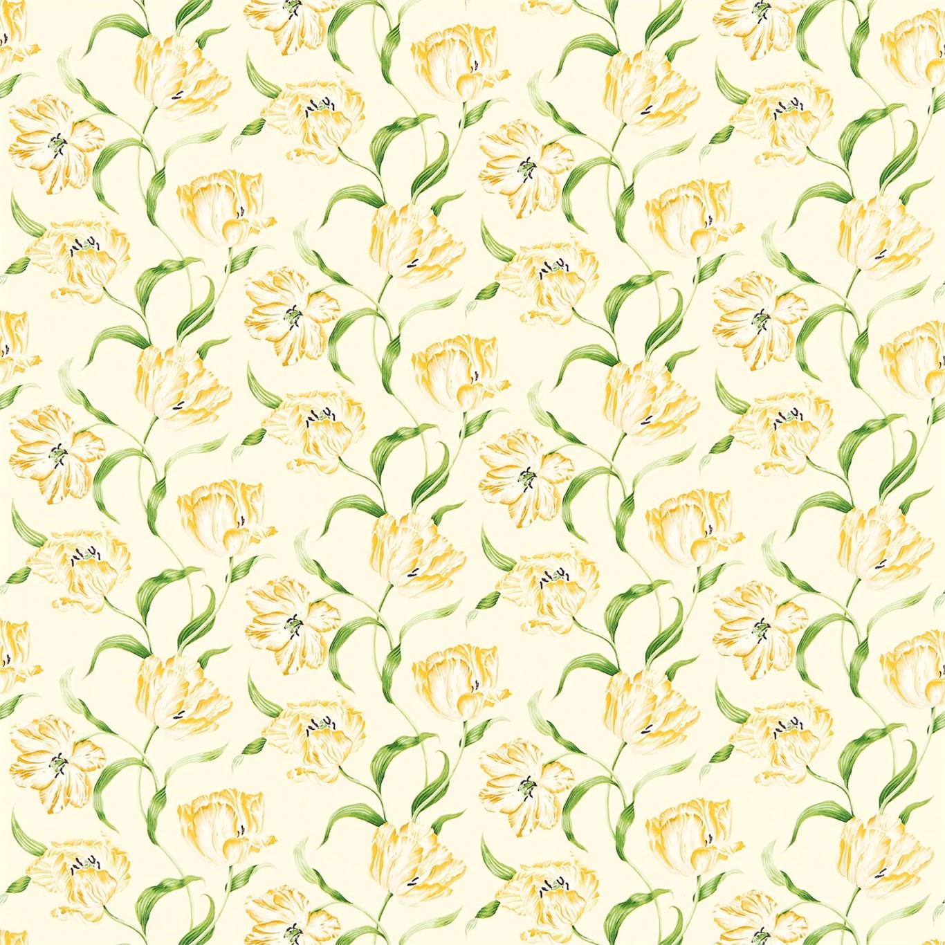 Dancing Tulips Primrose/Green Fabric by SAN