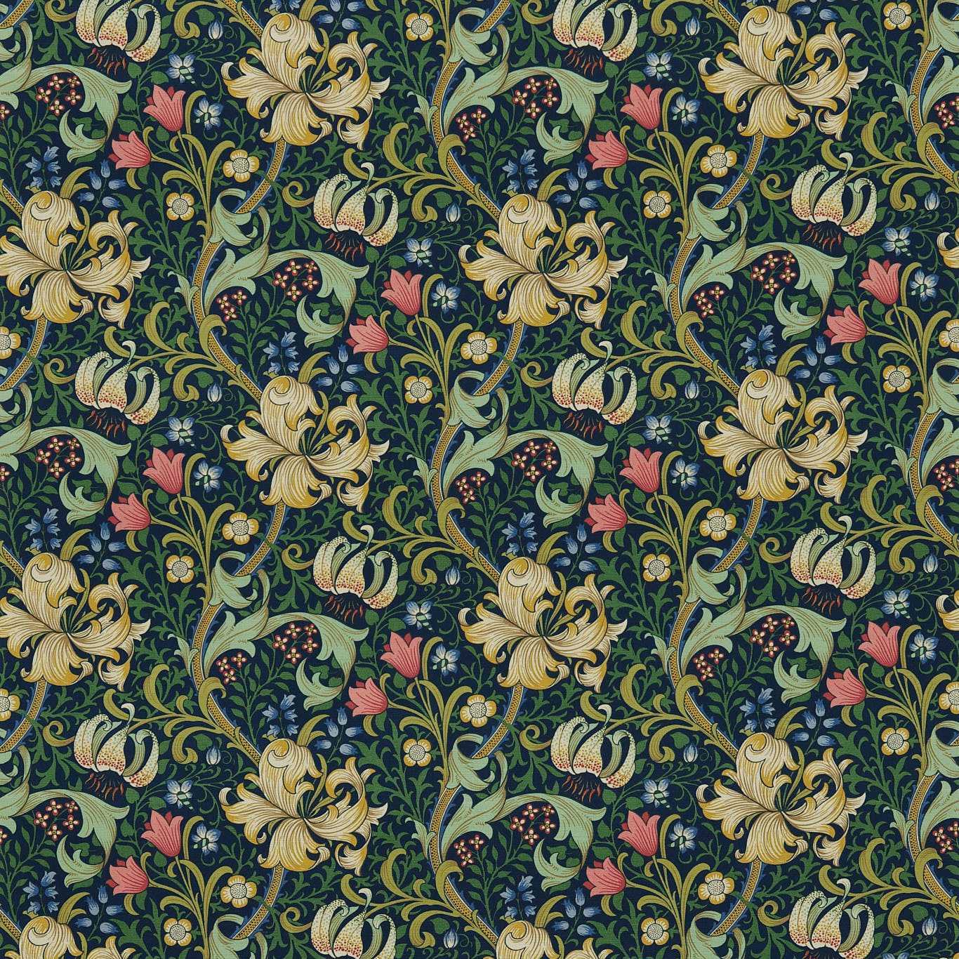 Golden Lily Midnight/Green Fabric by MOR