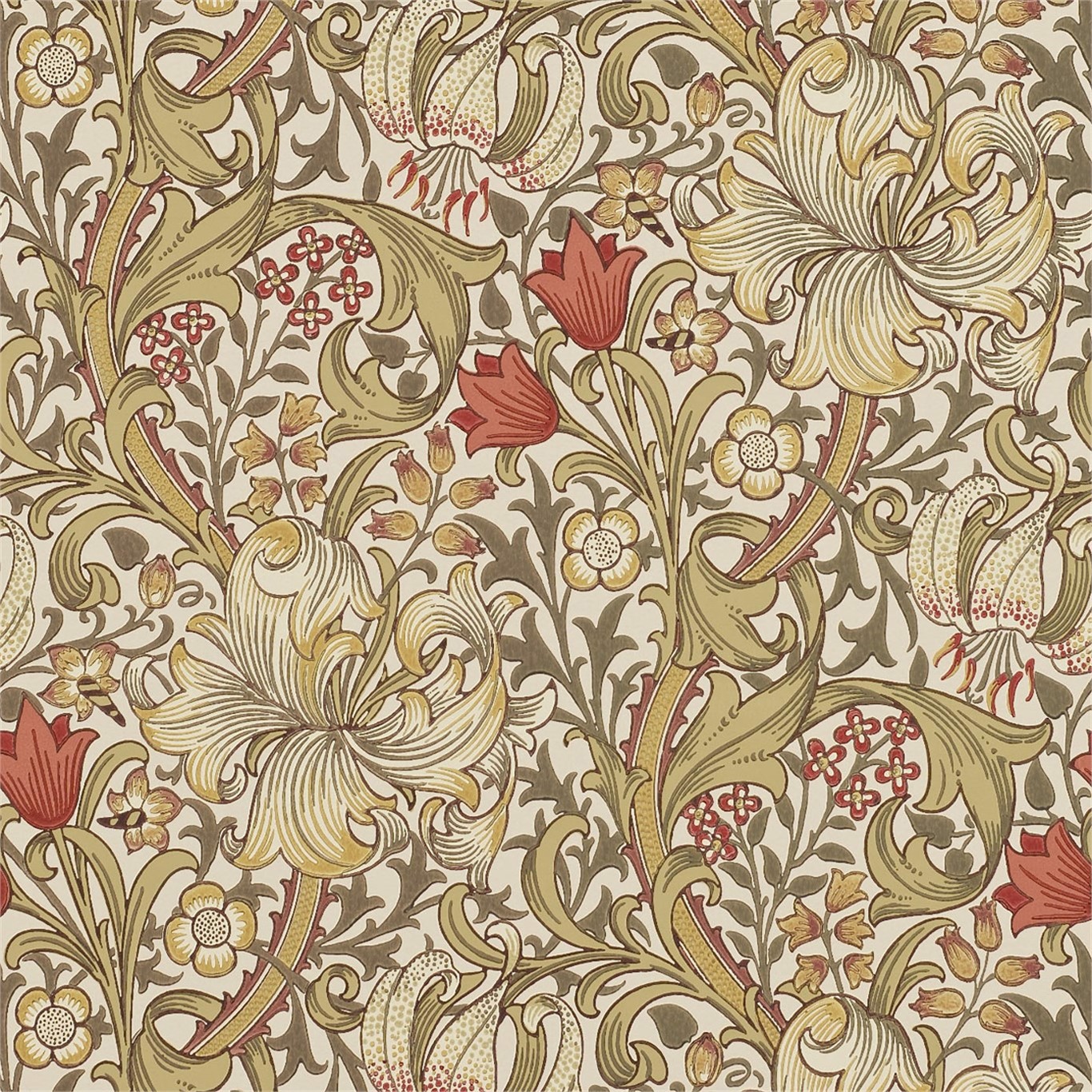 Golden Lily Biscuit/Brick Wallpaper | Morris & Co by Sanderson Design
