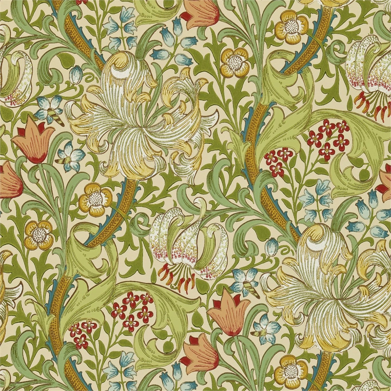 Golden Lily Pale Biscuit Wallpaper | Morris & Co by Sanderson Design