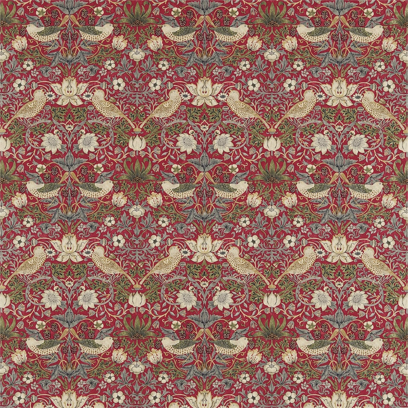 Strawberry Thief Crimson/Slate Fabric by MOR