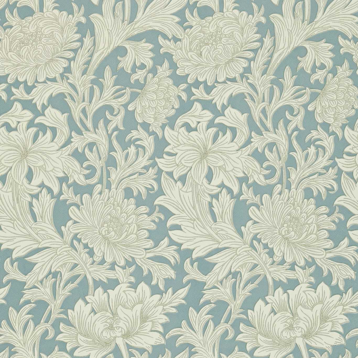 Chrysanthemum China Blue/Cream Wallpaper by MOR