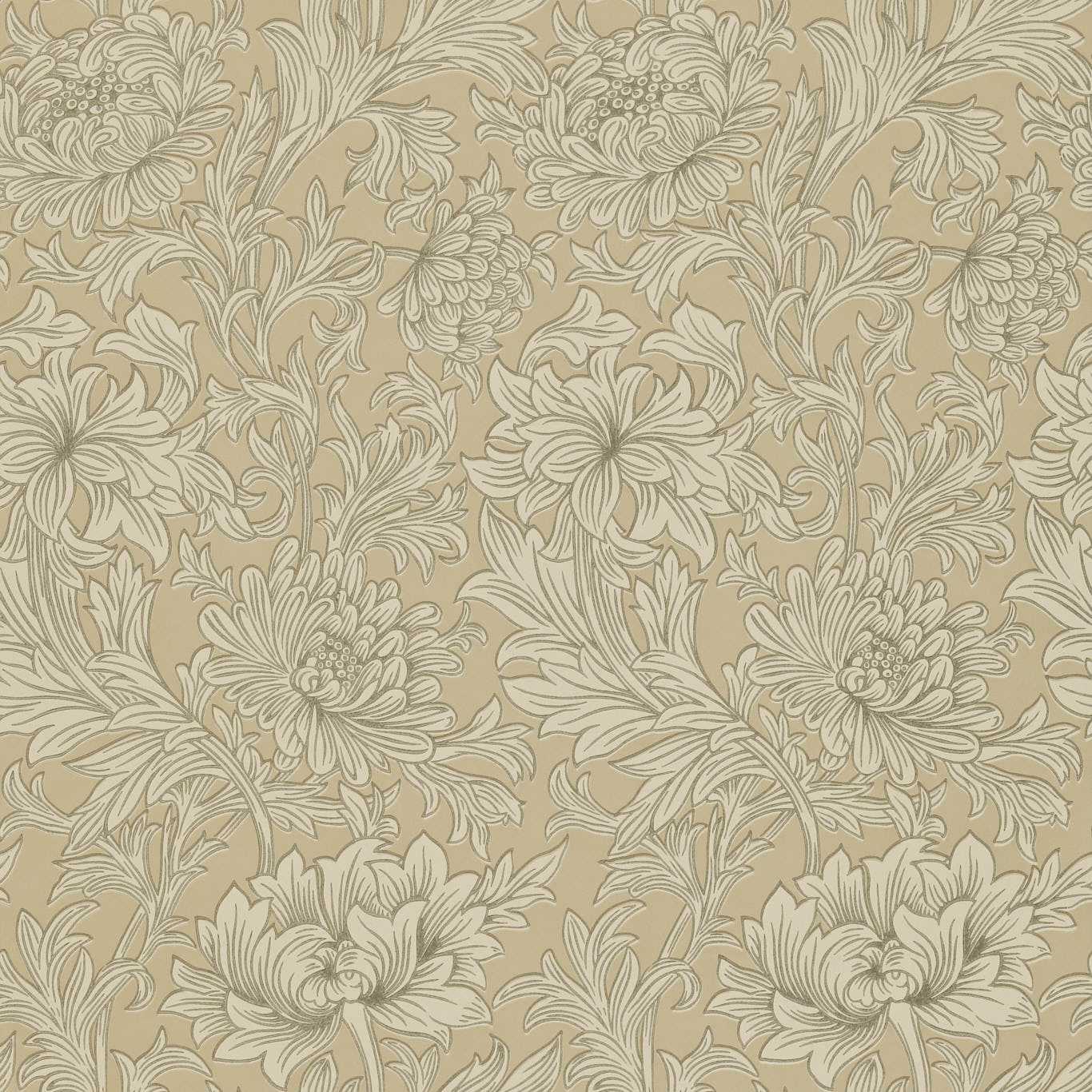 Chrysanthemum Ivory/Gold Wallpaper by MOR