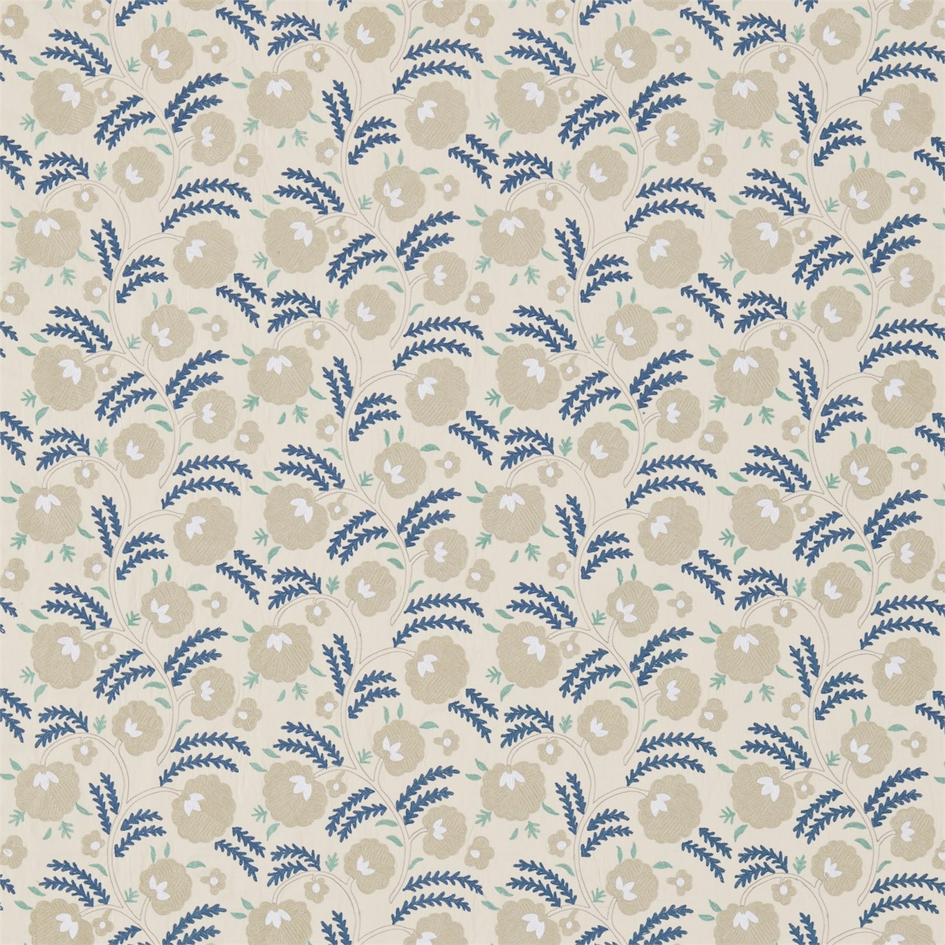 Wightwick Embroidery Ecru/Mineral Blue Fabric by MOR