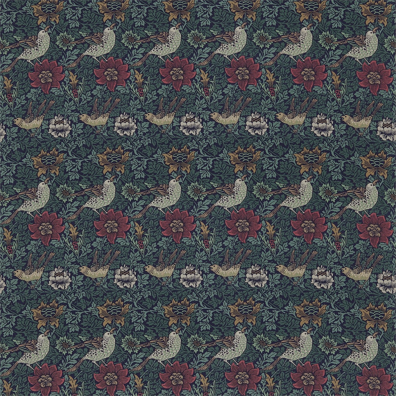 Bird & Anemone Forest/Indigo Fabric by MOR