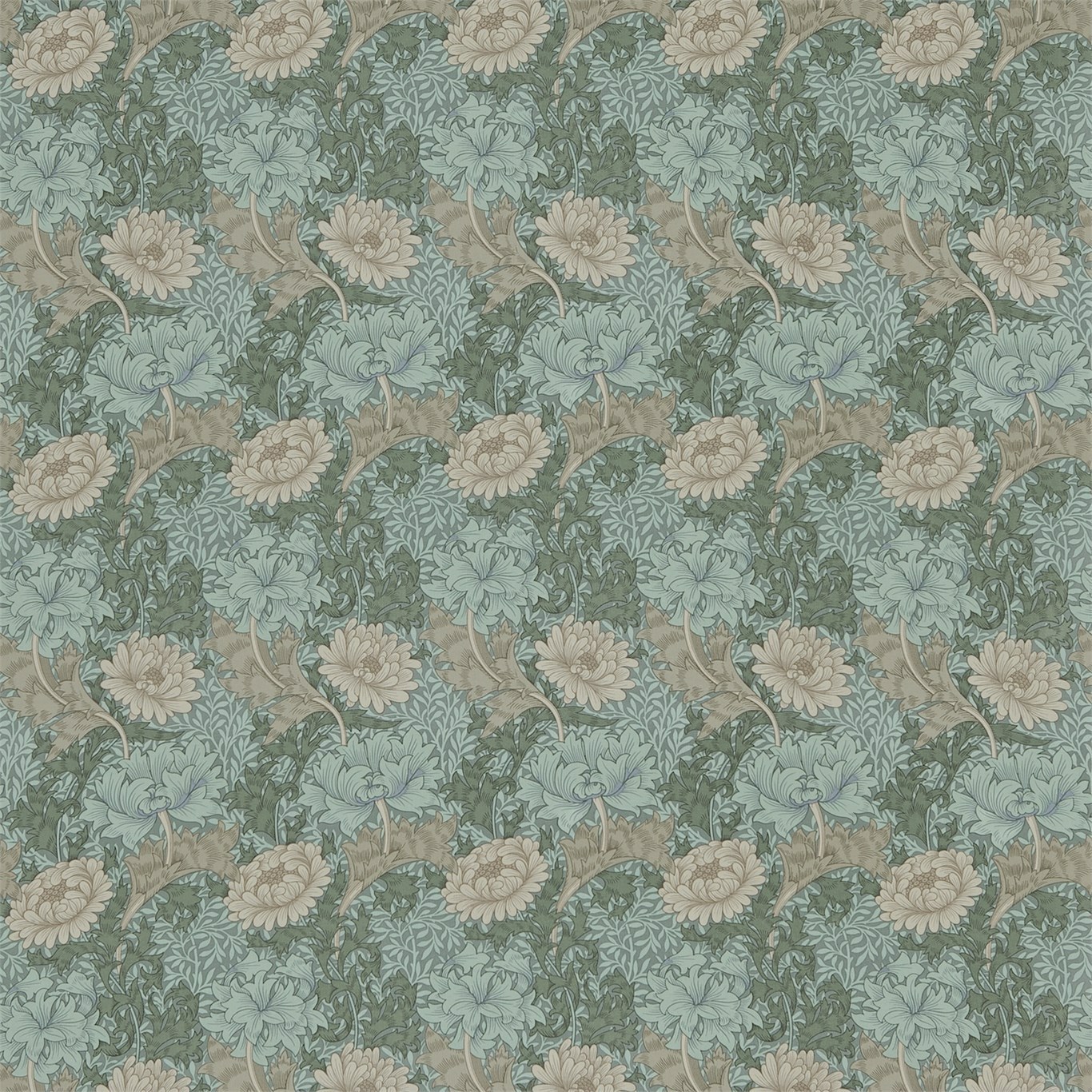 Chrysanthemum Green/Biscuit Fabric by MOR