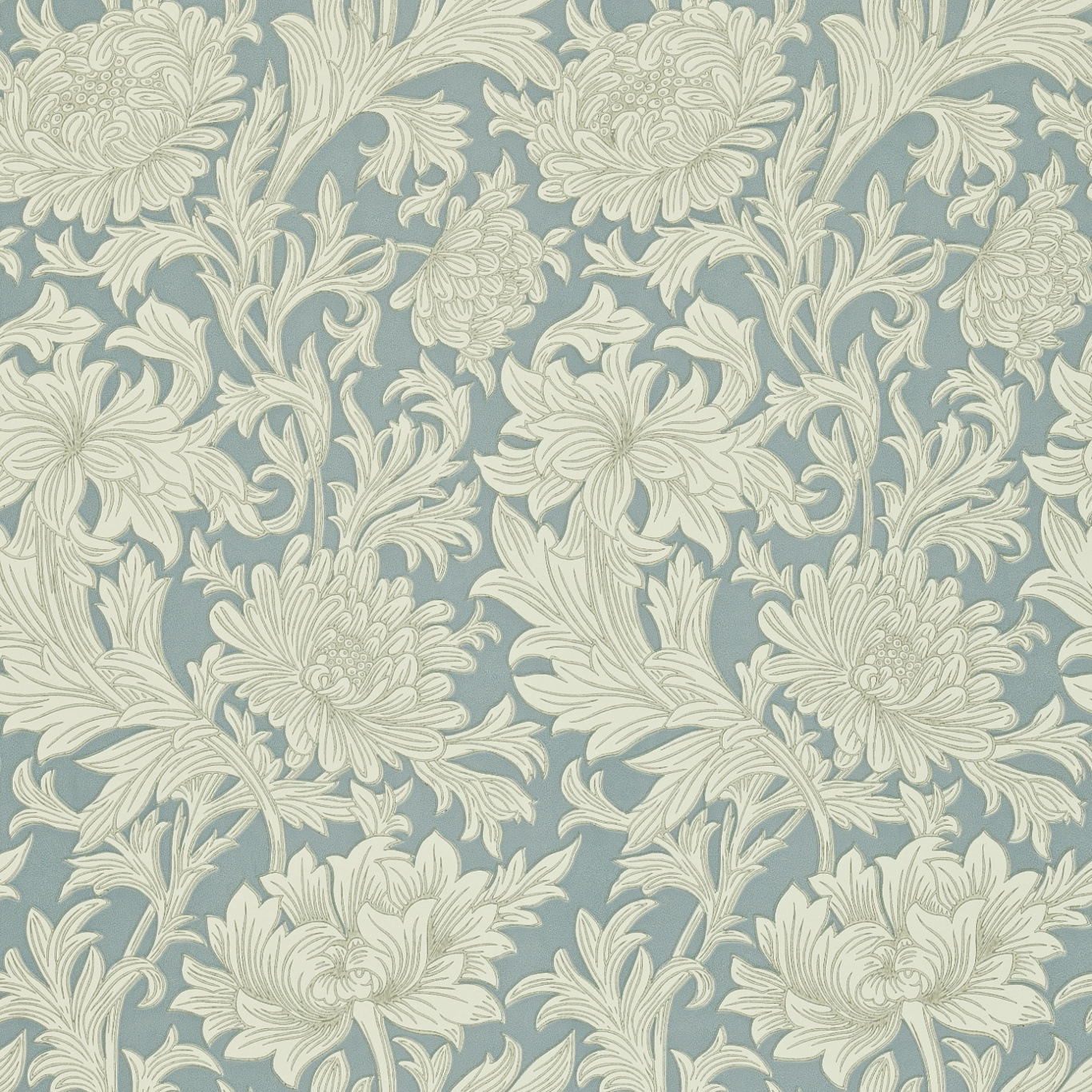 Chrysanthemum Toile China Blue/Cream Wallpaper by MOR