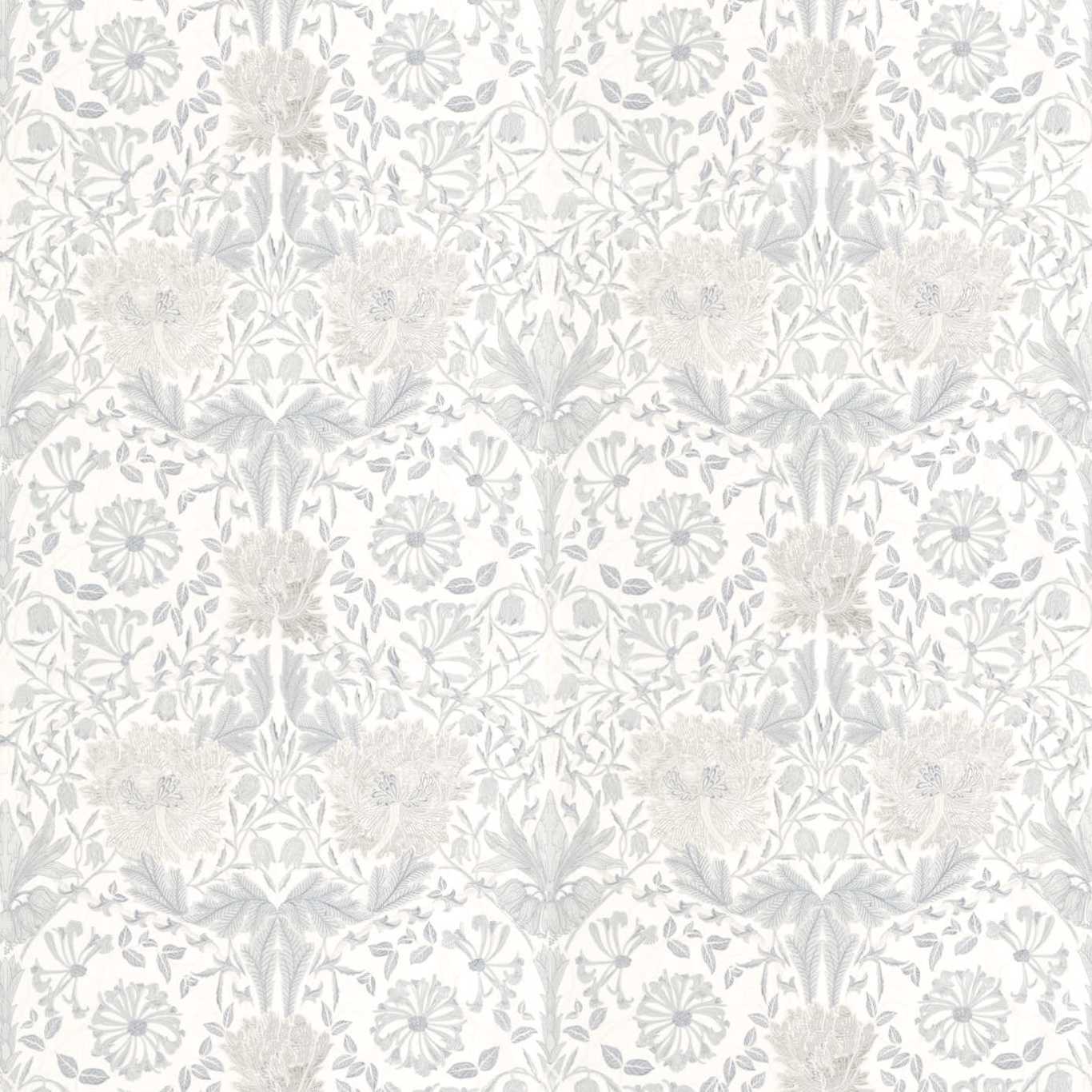Pure Honeysuckle & Tulip Embroidery Lightish Grey Fabric | Morris 