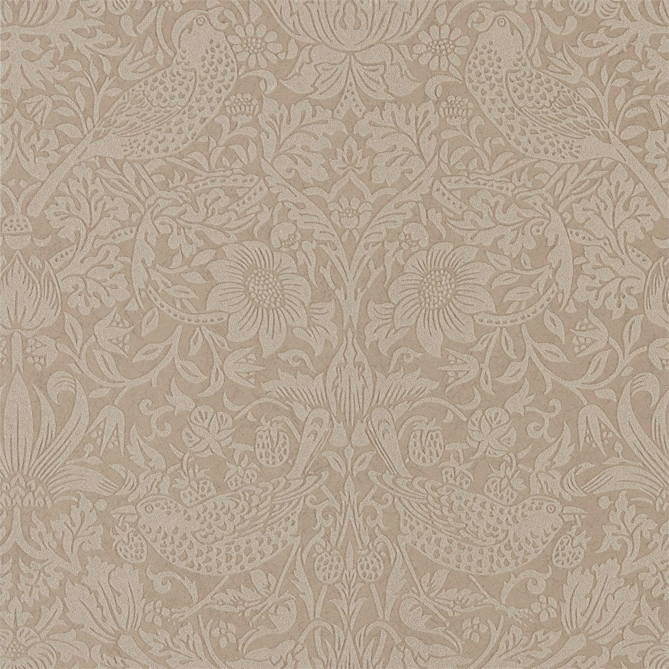 Pure Strawberry Thief Taupe/Gilver Wallpaper by MOR