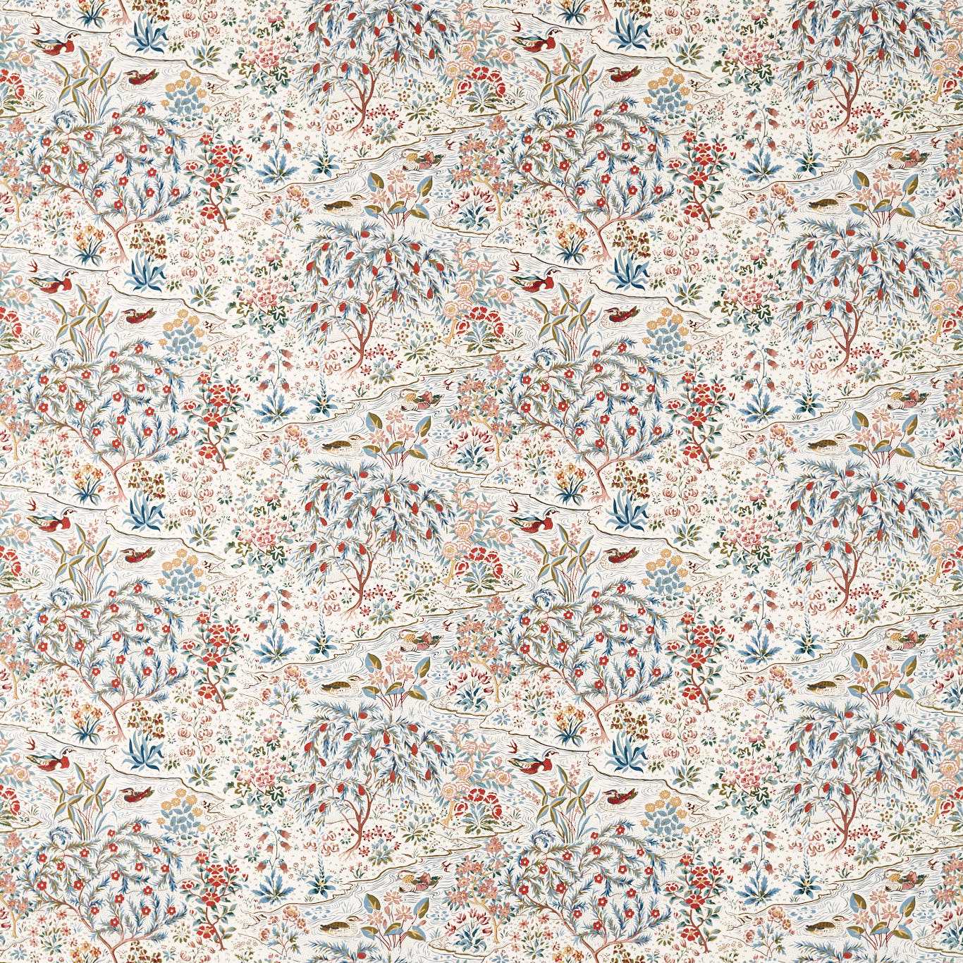 Moat Birds Blue Clay/Mallow Fabric by SAN