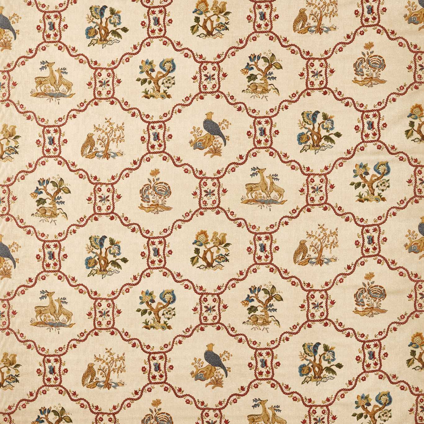 Partridge & Pear Fig/Wheat Fabric by SAN