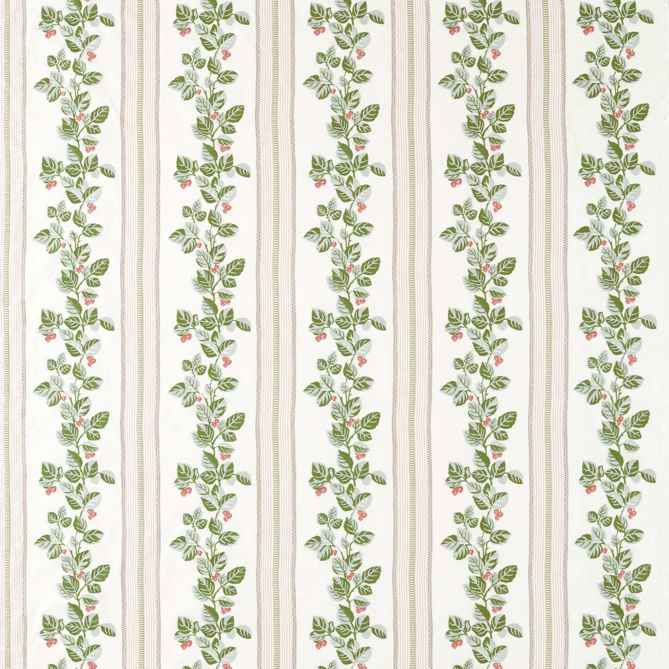 Cobnut Stripe Leaf Green/Berry Fabric by SAN