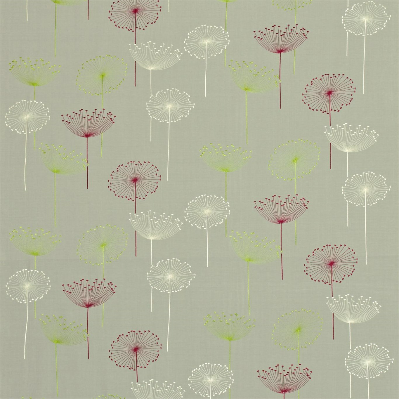 Dandelion Embroidery Silver / Blackcurrant Fabric by SAN