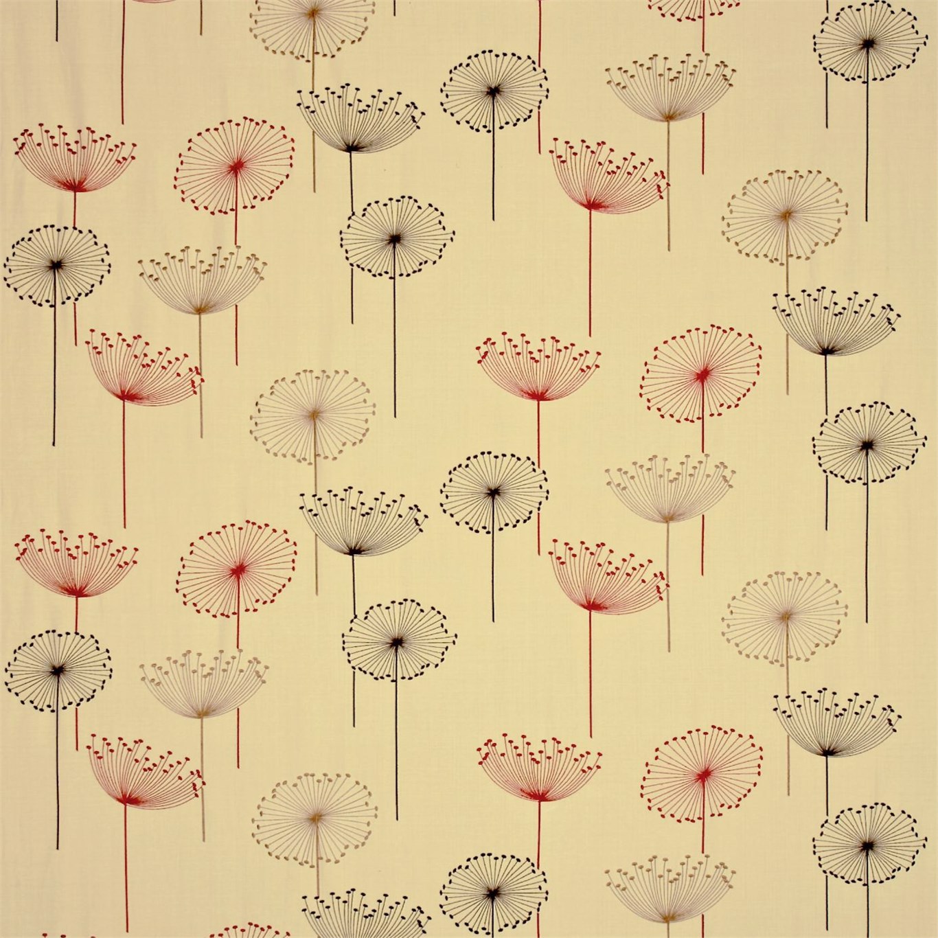 Dandelion Embroidery Linen/Red Fabric by SAN