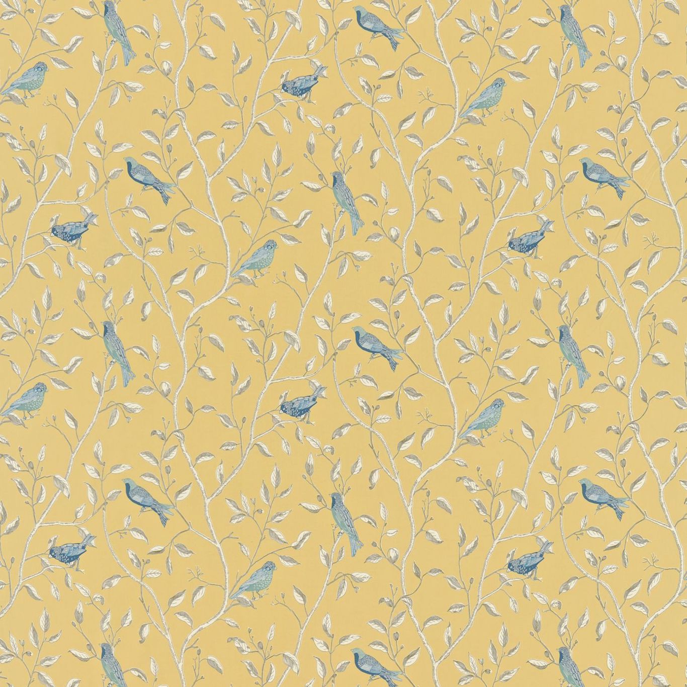 Finches Yellow Fabric by SAN