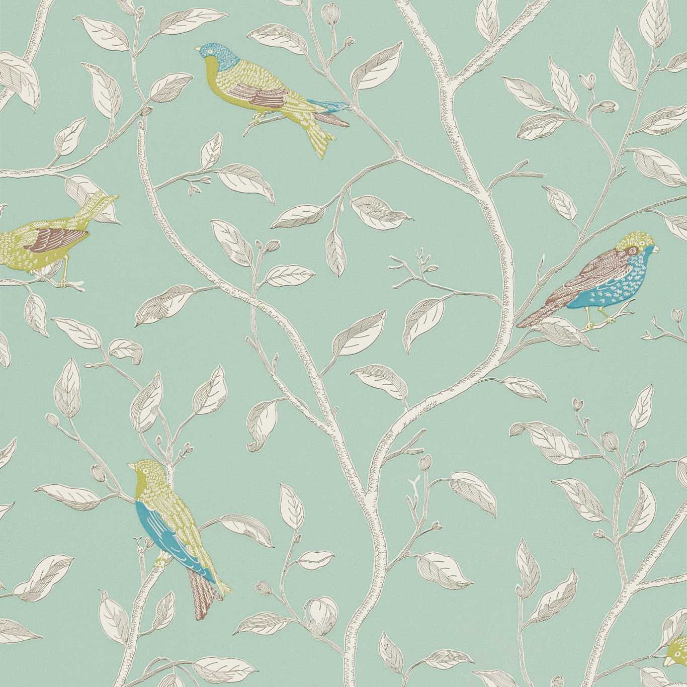 Finches Duck Egg Wallpaper by SAN