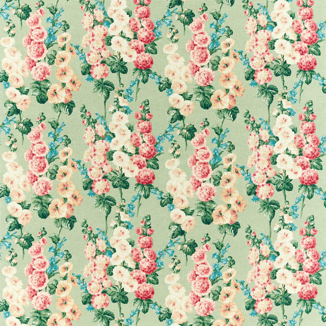 Hollyhocks Sage/ Rose Fabric by SAN