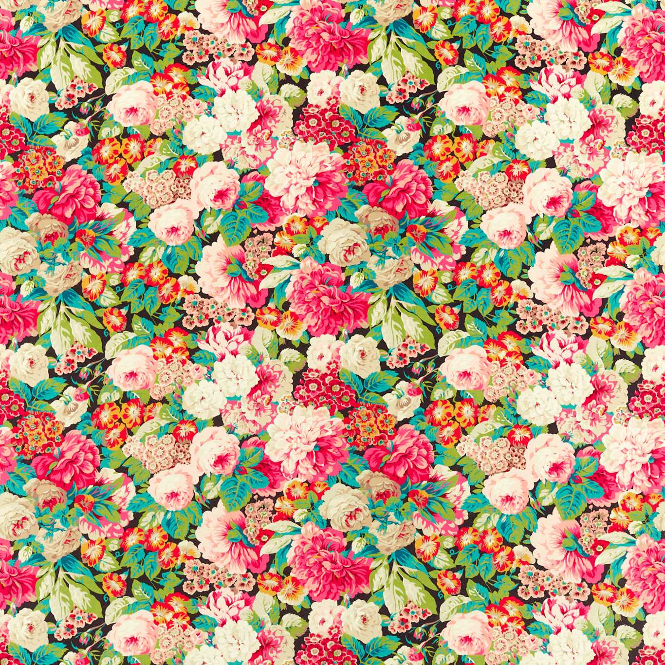 Rose & Peony Cerise/ Veridian Fabric by SAN