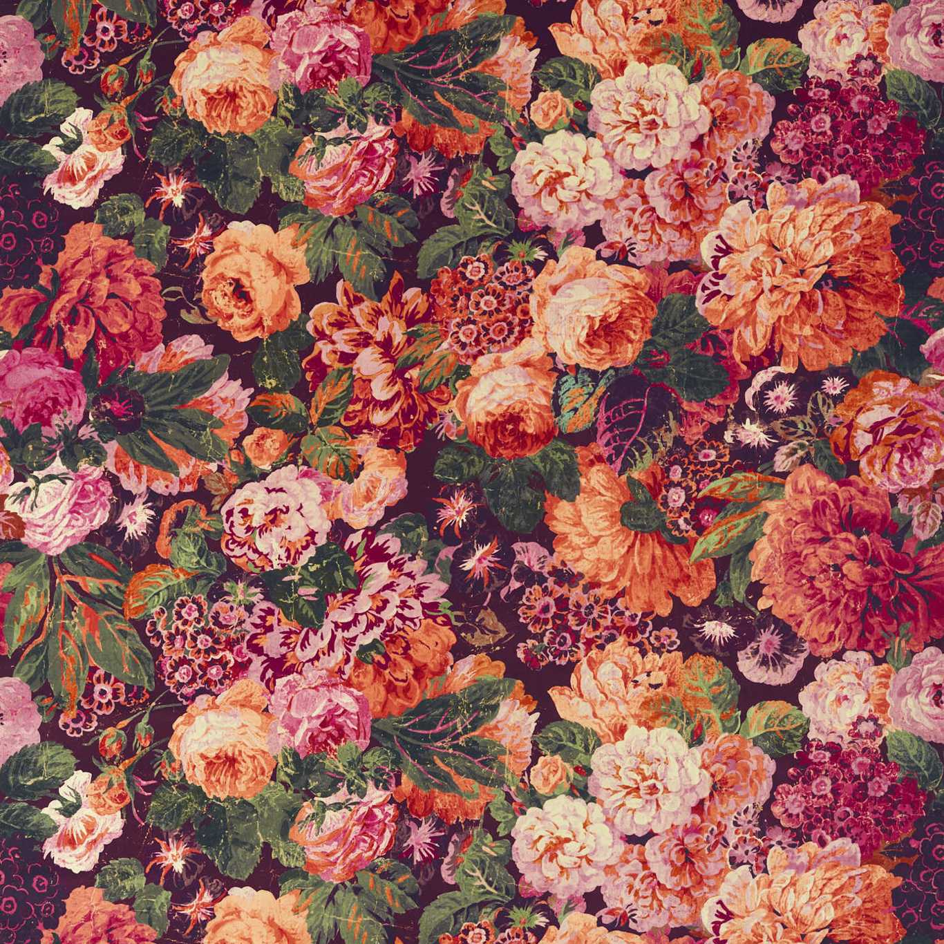 Very Rose and Peony Wild Plum Fabric by SAN