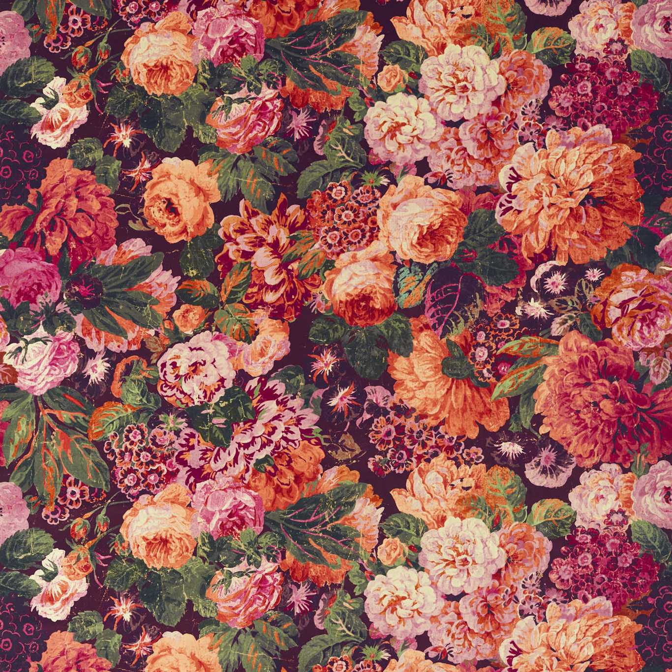 Very Rose and Peony Wild Plum Fabric | Sanderson by Sanderson Design