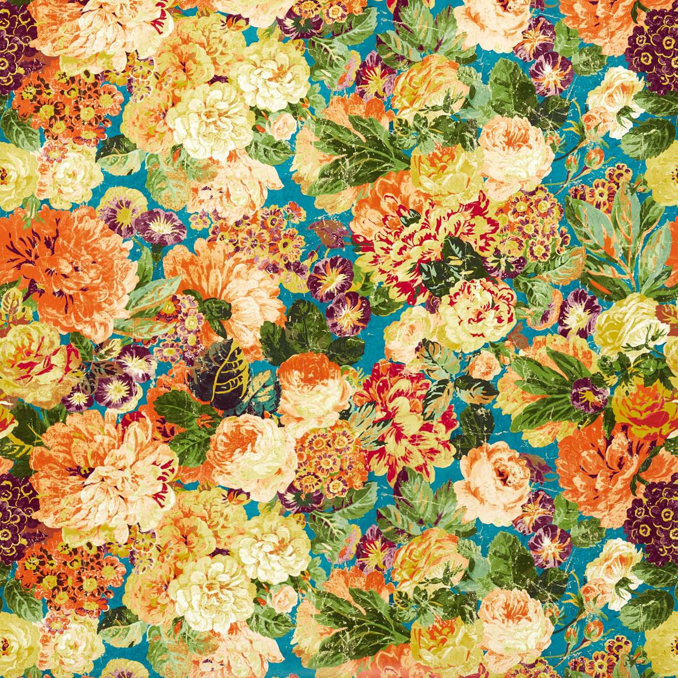 Very Rose and Peony Kingfisher/Rowan Berry Wallpaper by SAN