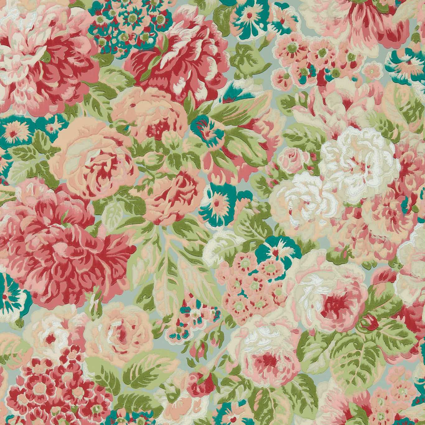 Rose and Peony Blue Clay/Carmen Lt Wallpaper by SAN