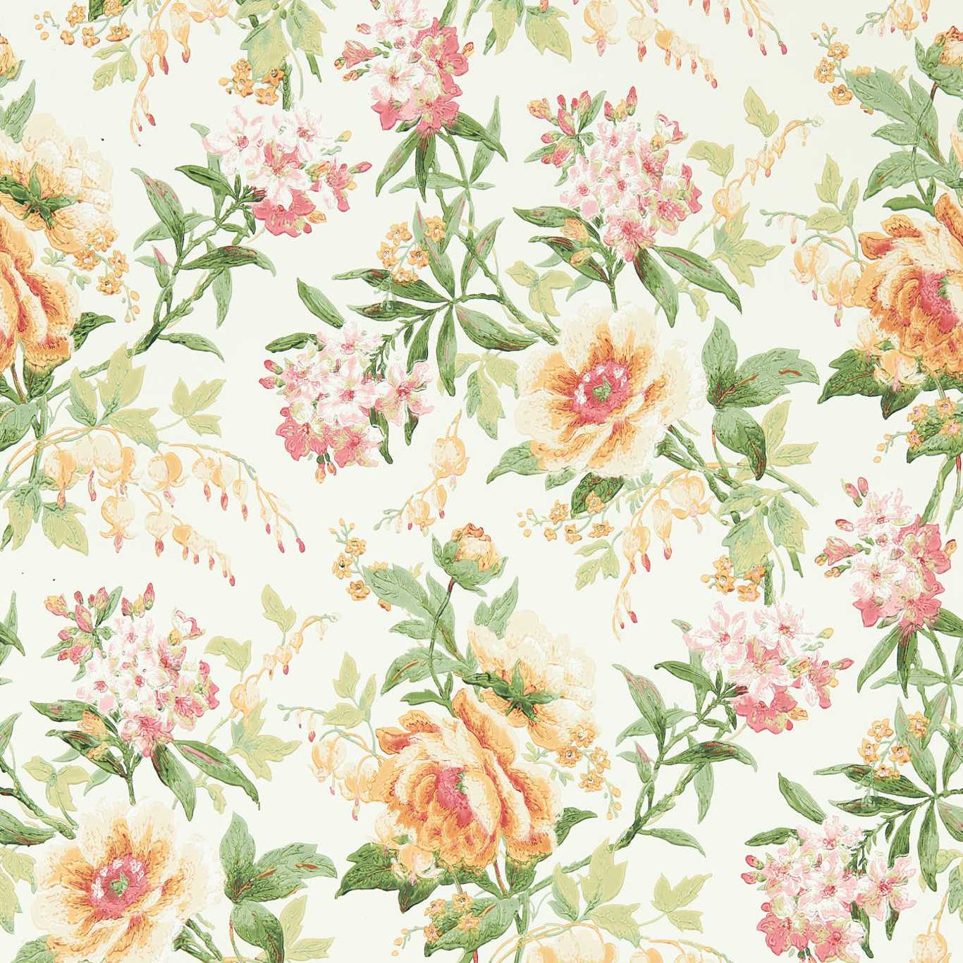 Olivia Botanical Green/Orange Wallpaper | Sanderson by Sanderson Design